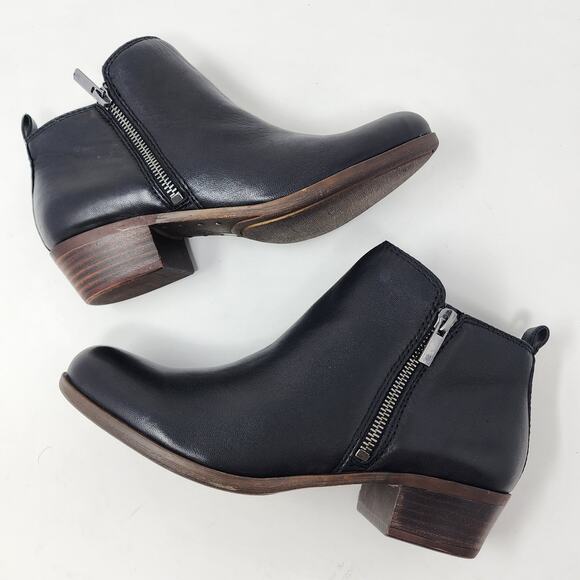 Lucky Brand Bootie Women *Left size 8 , Right size 7* Basel Black Leather Zip - Picture 7 of 12